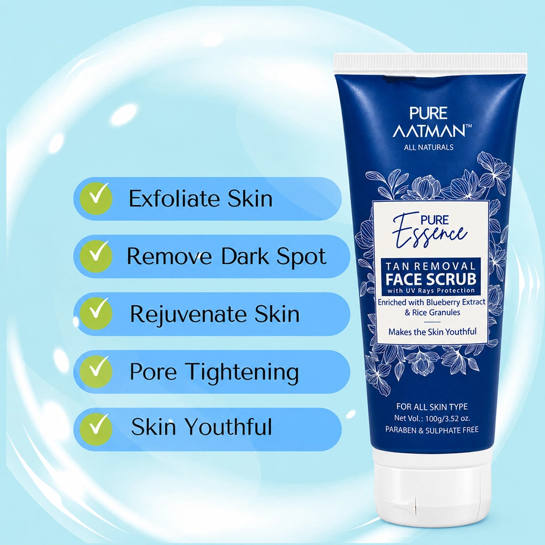 Tan Removal Scrub with blueberry and rice extract | Gentle Exfoliator | Removes Tan and Blackheads | 100gm