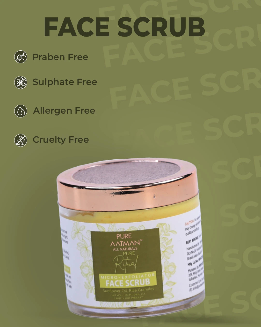 PURE AATMAN PURE RITUAL MICRO EXFOLIATOR FACE SCRUB Scrub (100 g) + 15ML De Tan Face Wash & 15ML Keratin Shampoo