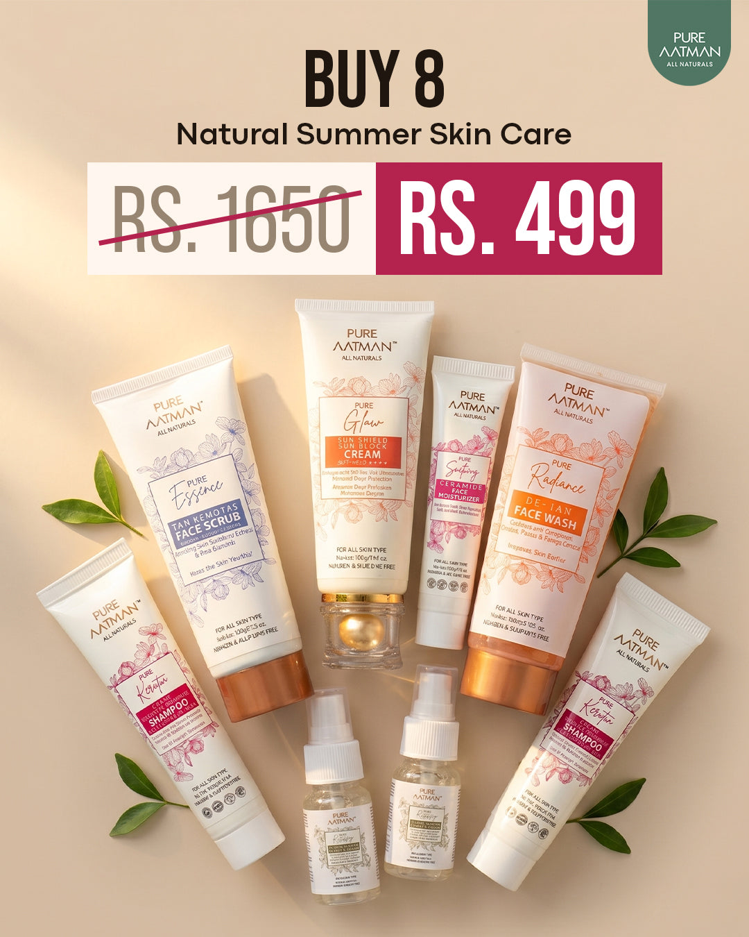 🌿 Natural Summer Skin Care Combo (Pack of 8 @499) - MRP 1650