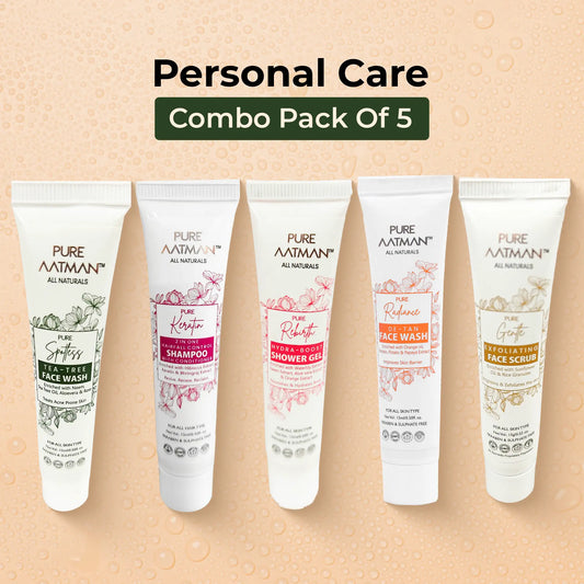 Pure Aatman Combo Of Keratin Shampoo + Tea Tree Face Wash + Face Scrub + De Tan Face Was + Bubbly Shower Gel