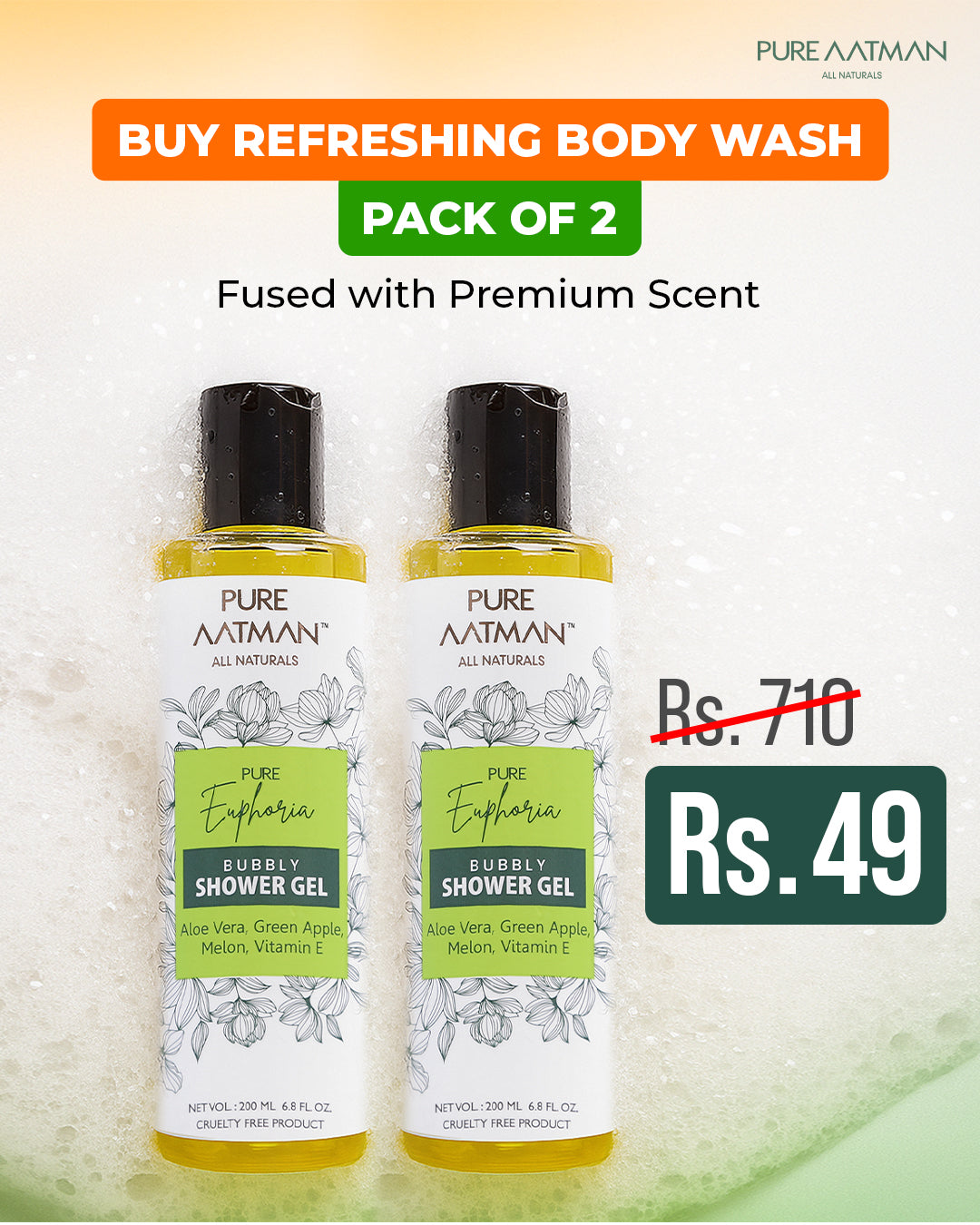 Natural Body Wash (Pack Of 2) - Pure Green Apple Rejuvenating Body Wash I Deeply Nourishing Shower Gel