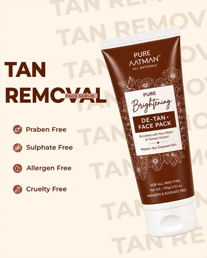 De-Tan Face Pack,with rice water and tomato extract, designed to reduce tanning and enhance natural glow, 100 gms