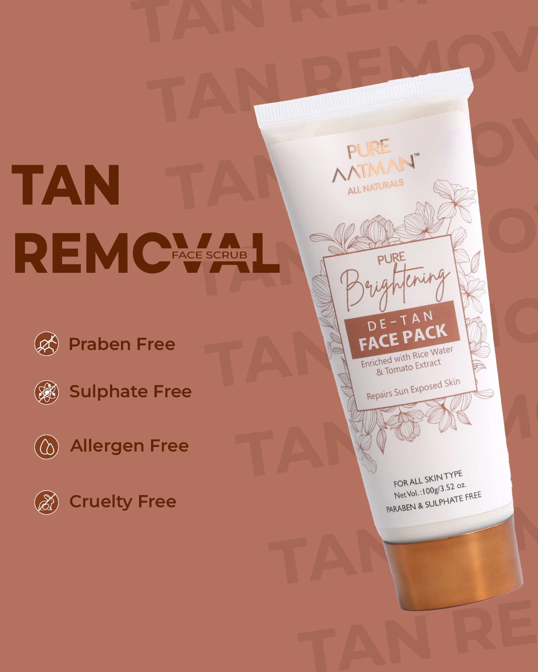 De-Tan Face Pack,with rice water and tomato extract, designed to reduce tanning and enhance natural glow, 100 gms