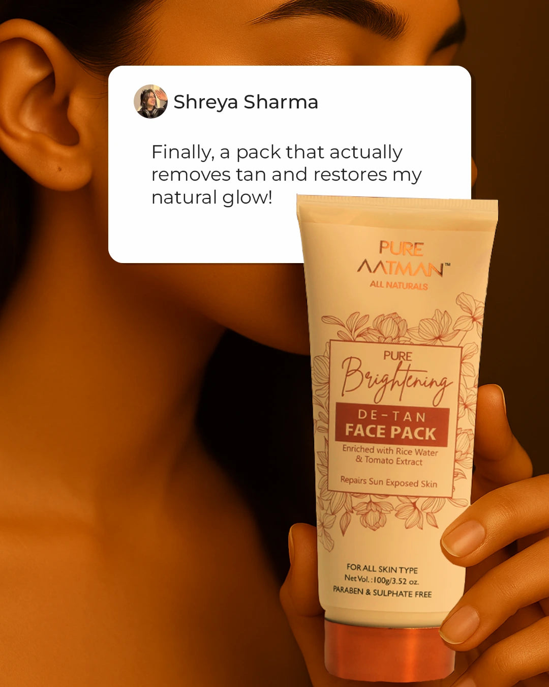 De-Tan Face Pack,with rice water and tomato extract, designed to reduce tanning and enhance natural glow, 100 gms