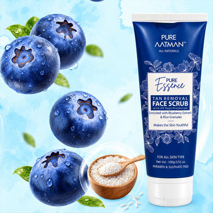 Tan Removal Scrub with blueberry and rice extract | Gentle Exfoliator | Removes Tan and Blackheads | 100gm