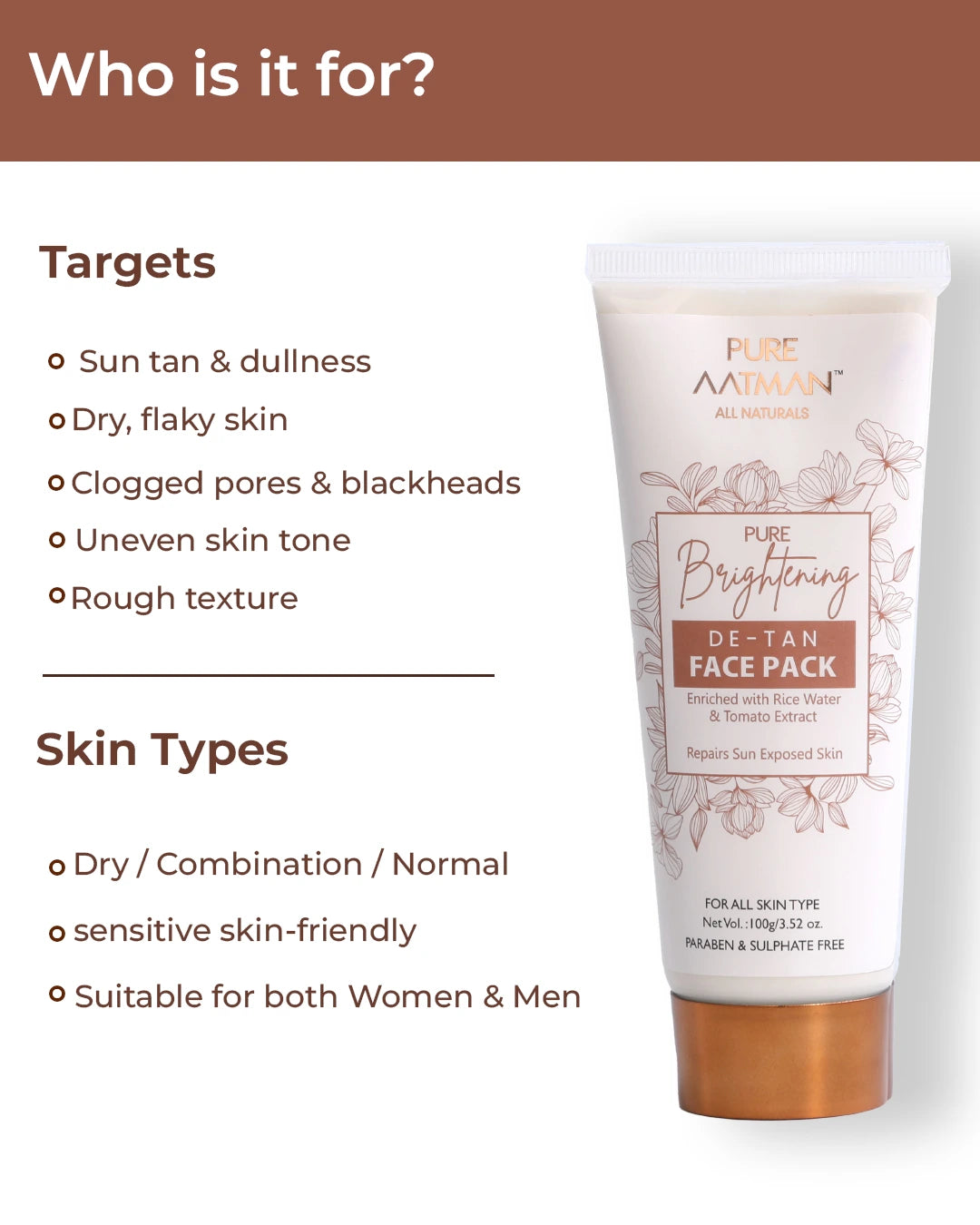 De-Tan Face Pack,with rice water and tomato extract, designed to reduce tanning and enhance natural glow, 100 gms