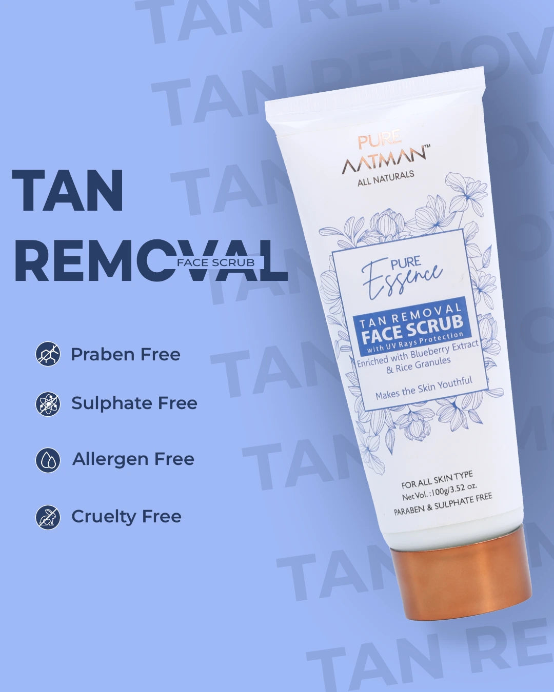 Tan Removal Scrub with blueberry and rice extract | Gentle Exfoliator | Removes Tan and Blackheads | 100gm