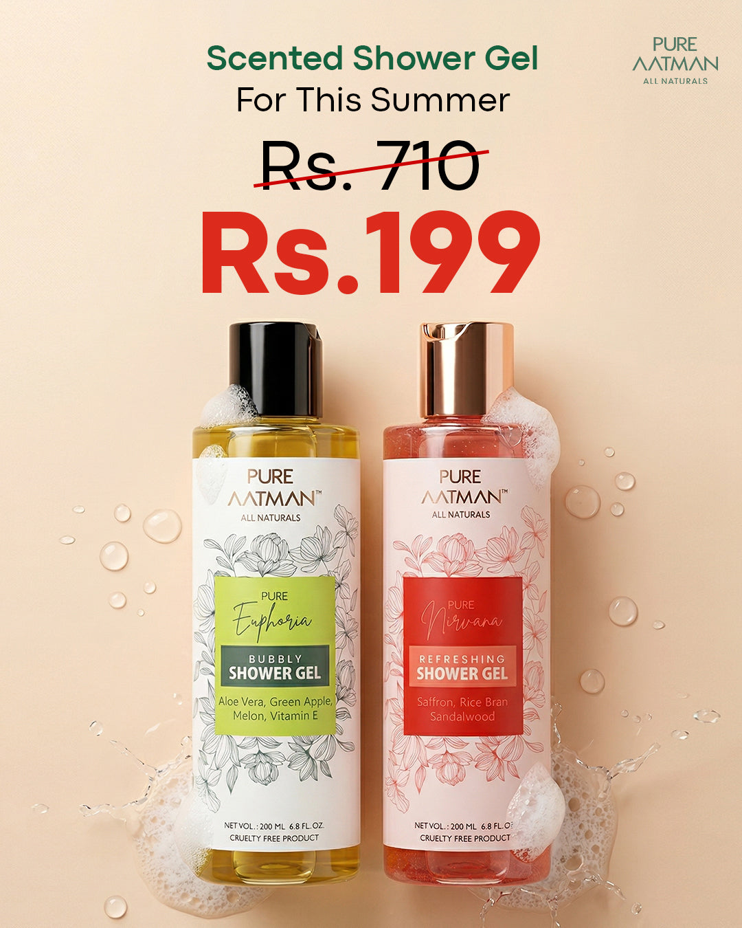 Natural Body Wash (Pack Of 2) - Pure Green Apple + Nirvana Rejuvenating Body Wash I Deeply Nourishing Shower Gel