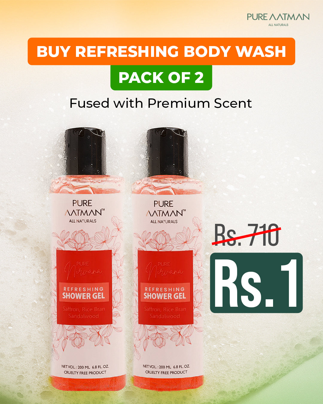 Natural Body Wash (Pack Of 2) - Pure Nirvana Saffron & Sandalwood Rejuvenating Body Wash I Deeply Nourishing Shower Gel