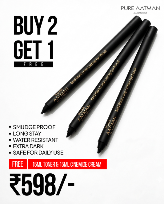 Pure Aatman Kajal & Eyeliner 2-in-1 – Bold Black Long Lasting Eye Pencil BUY 2 GET 1 FREE OFFER | Water Resistant | Extra Dark Pigment | Ultra Smooth Kajal | Use as Kajal & Precision Eyeliner + FREE 15ML CERAMIDE CREAM & 7 WATER TONER WITH EVERY ORDER)