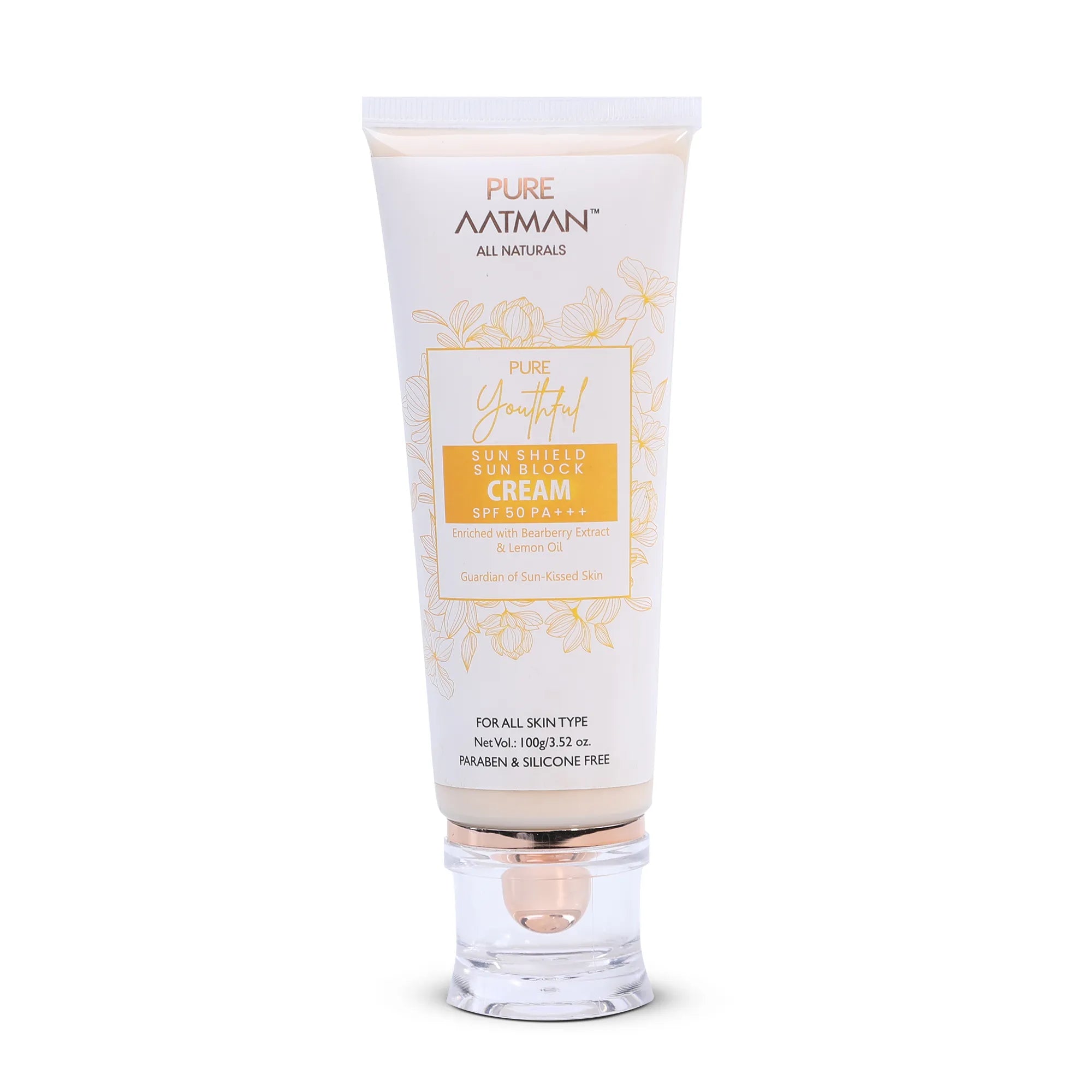 Pure Aatman Bearberry Extract & lemon Oil Sunblock Sunscreen SPF 50 PA+++, Lightweight, No white-cast for Dry, Acne-prone Skin- 100gm ,for Men & Women
