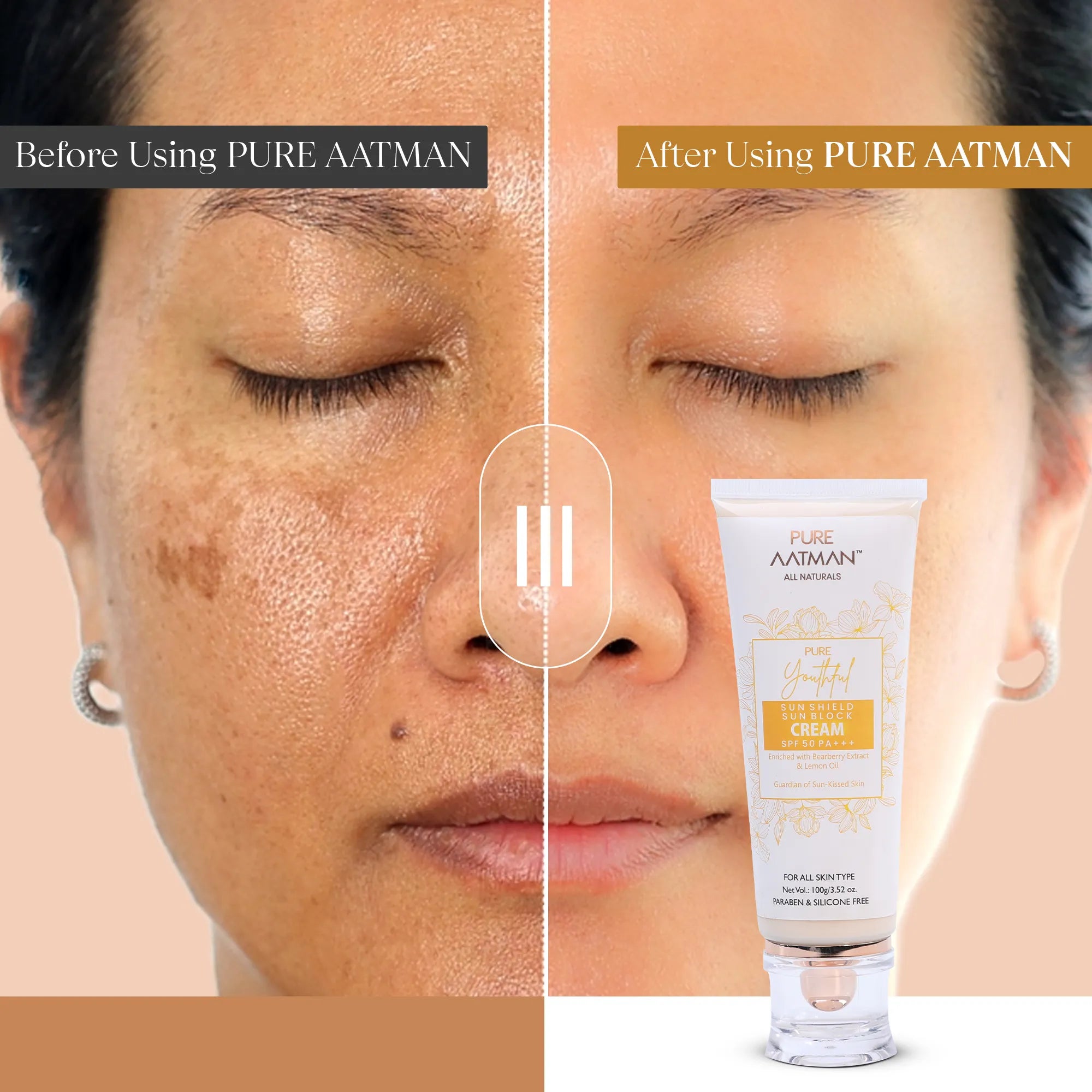 Pure Aatman Bearberry Extract & lemon Oil Sunblock Sunscreen SPF 50 PA+++, Lightweight, No white-cast for Dry, Acne-prone Skin- 100gm ,for Men & Women