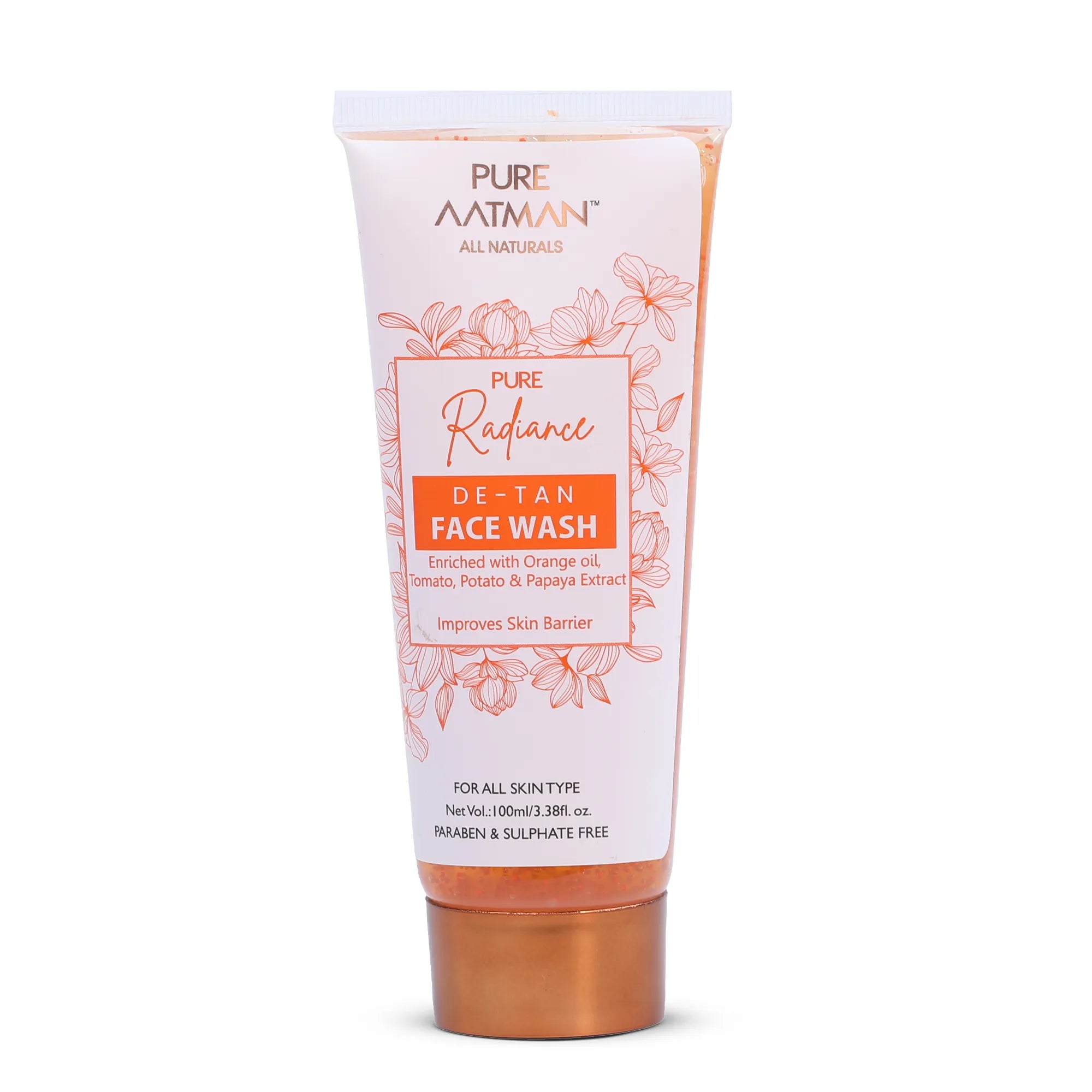 De-Tan Face Wash with papaya and orange oil, formulated to remove tan and promote radiant skin, Paraben & Sulphate FREE, 100 gms