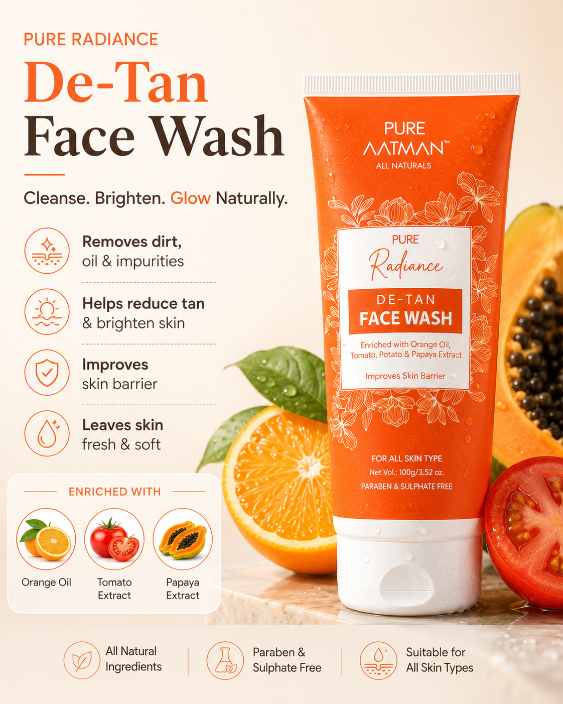 Pure Aatman Summer Protection Duo De-Tan Face Wash + SPF 40 PA+++ Sun Shield Cream