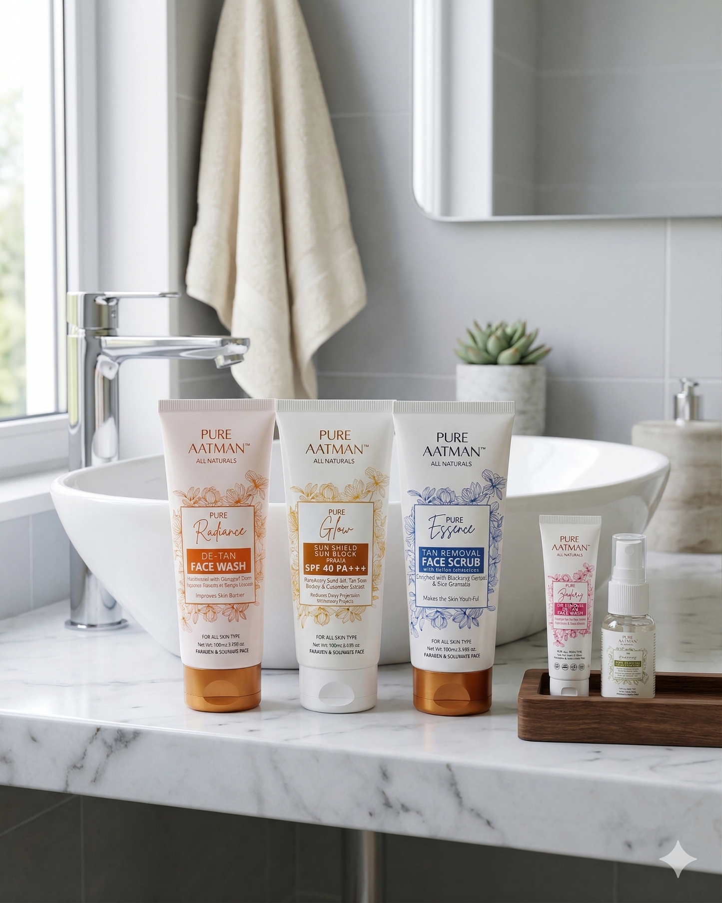 Pure Aatman Summer Skincare Combo – De-Tan Face Wash + SPF 40 Sunscreen + Tan Removal Scrub (Free Toner + Cream)