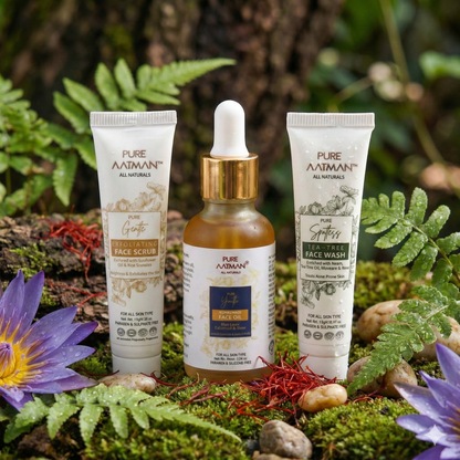 Pure Aatman Kumkumadi Radiance Combo – Face Wash, Exfoliating Scrub & Kumkumadi Face Oil (Complete Ayurvedic Skincare Ritual)