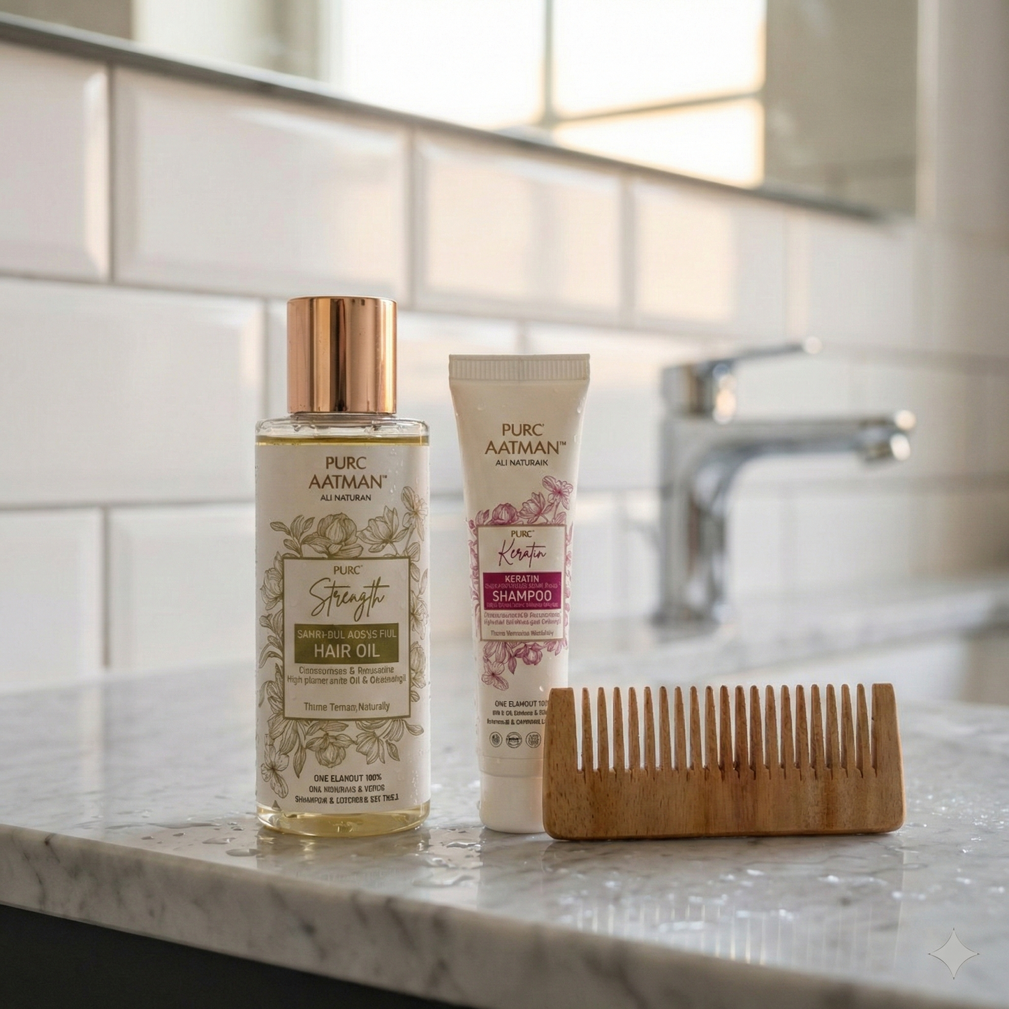 Pure Aatman Hair Growth Oil + Shampoo + Neem Comb Combo – Natural Hair Care Set