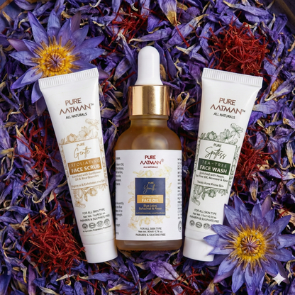 Pure Aatman Kumkumadi Radiance Combo – Face Wash, Exfoliating Scrub & Kumkumadi Face Oil (Complete Ayurvedic Skincare Ritual)