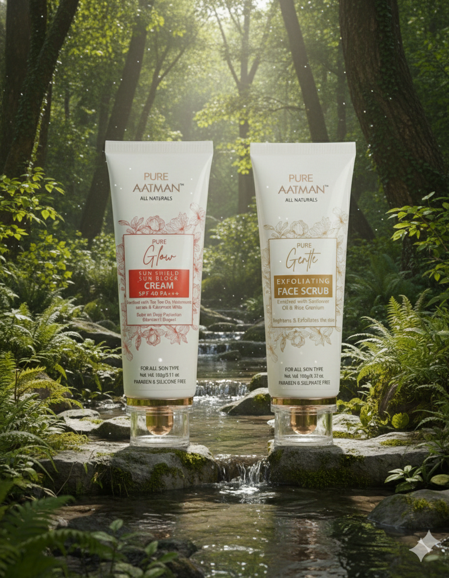 Pure Aatman Glow & Protect Duo: Gentle Exfoliation + Daily Sun Protection for Healthy, Radiant Skin