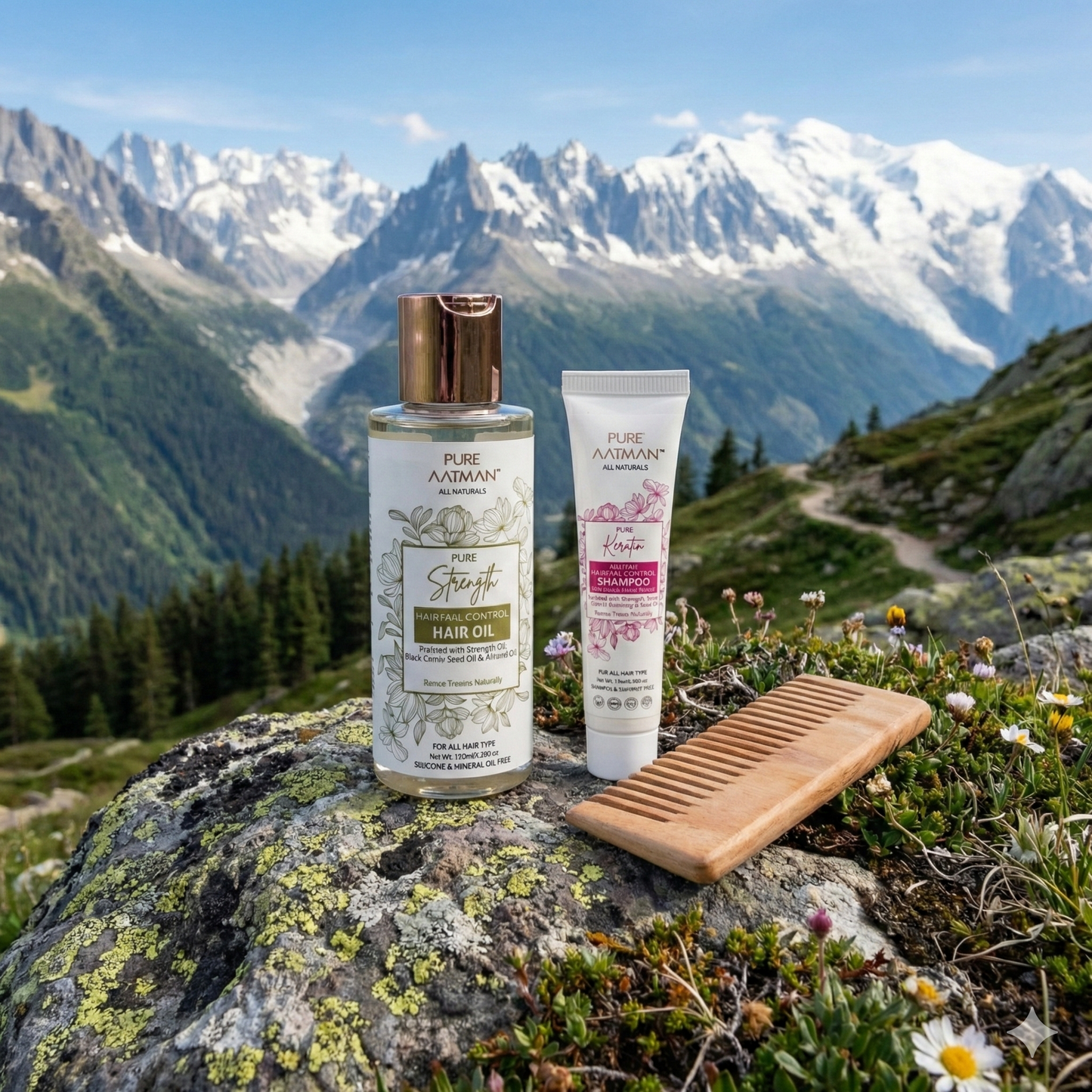 Pure Aatman Hair Growth Oil + Shampoo + Neem Comb Combo – Natural Hair Care Set