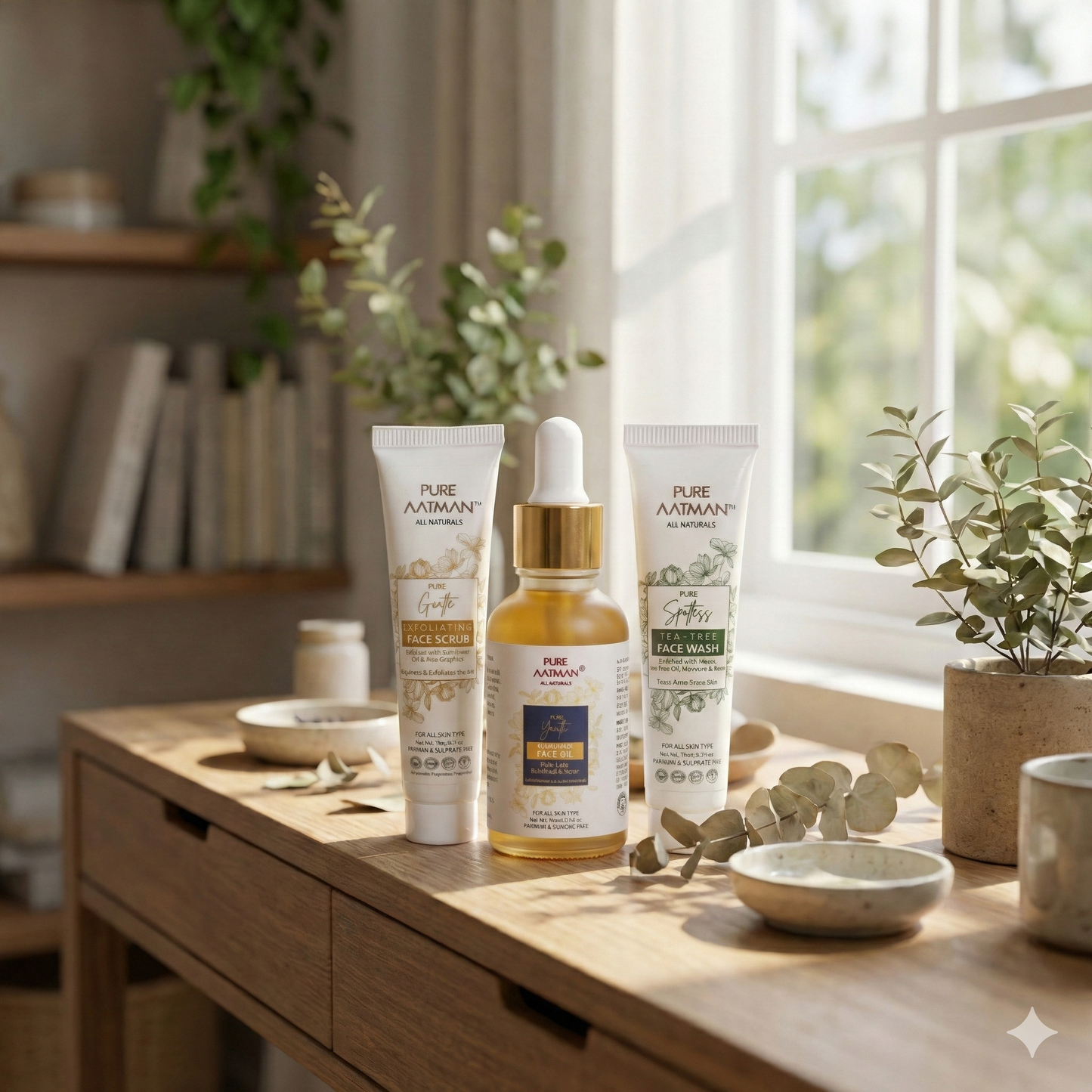 Pure Aatman Kumkumadi Radiance Combo – Face Wash, Exfoliating Scrub & Kumkumadi Face Oil (Complete Ayurvedic Skincare Ritual)