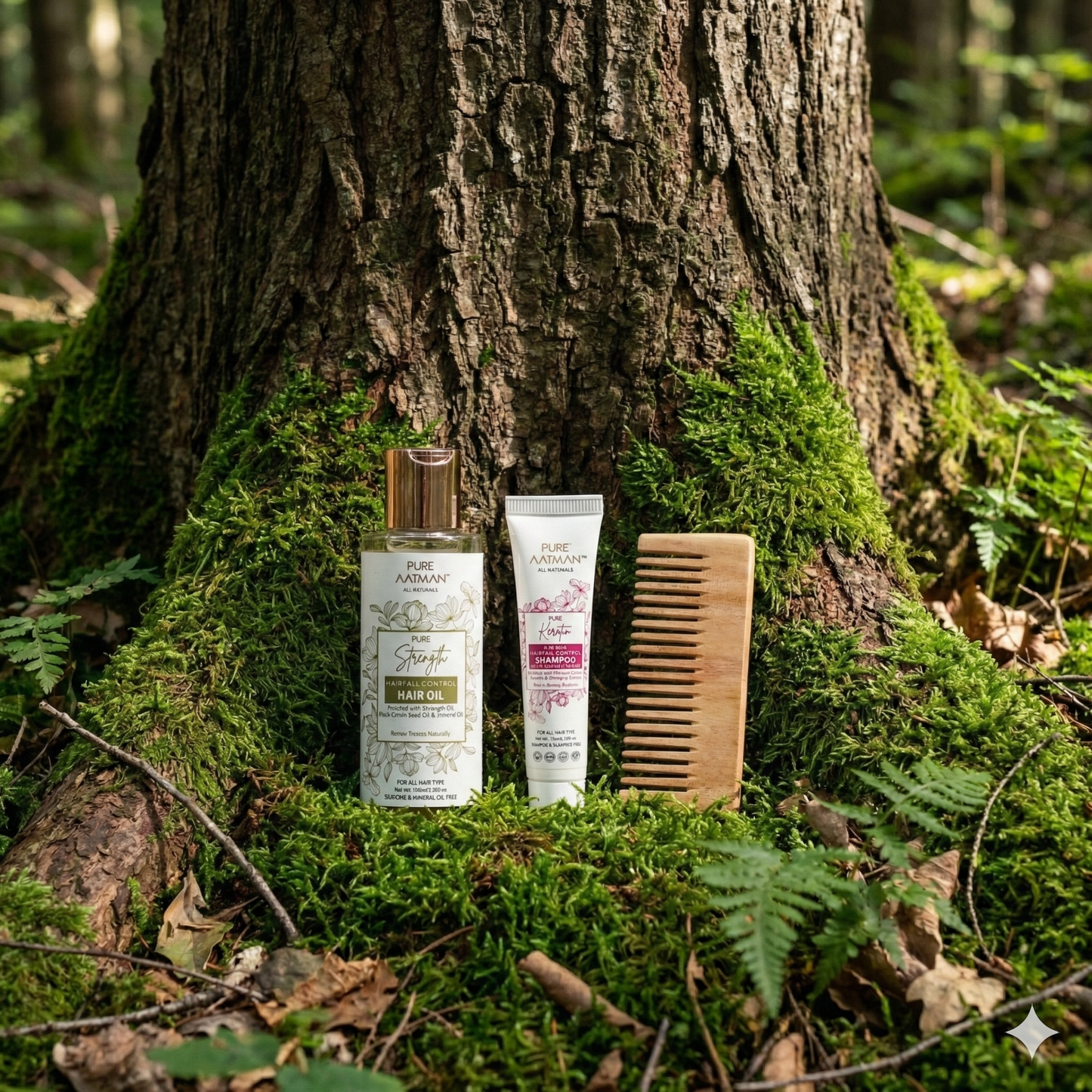 Pure Aatman Hair Growth Oil + Shampoo + Neem Comb Combo – Natural Hair Care Set