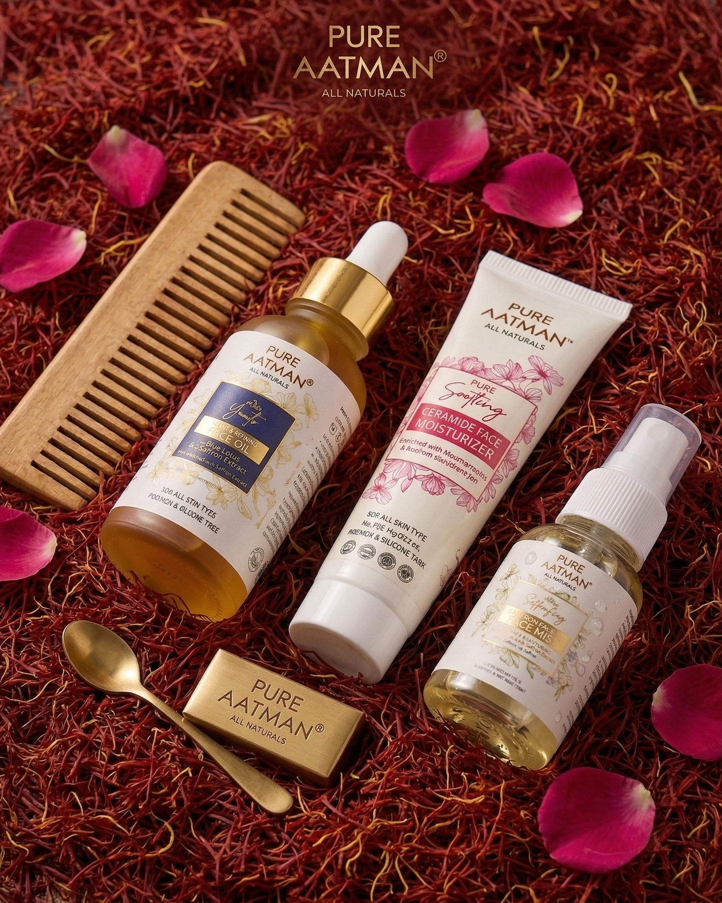 4-in-1 Natural Skincare Combo – Kumkumadi Face Oil, Ceramide Moisturizer, Facial Toner & Neem Comb | Brightening, Hydration & Skin Repair Kit | All Skin Types | Paraben-Free