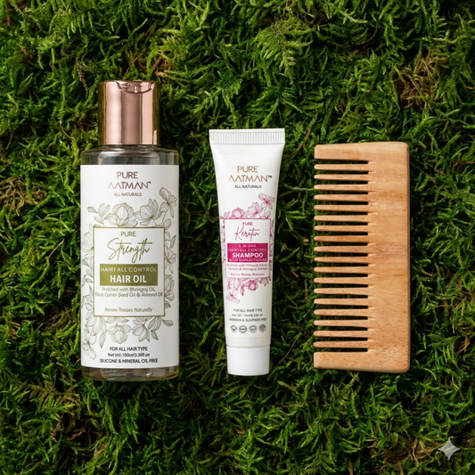 Pure Aatman Hair Growth Oil + Shampoo + Neem Comb Combo – Natural Hair Care Set