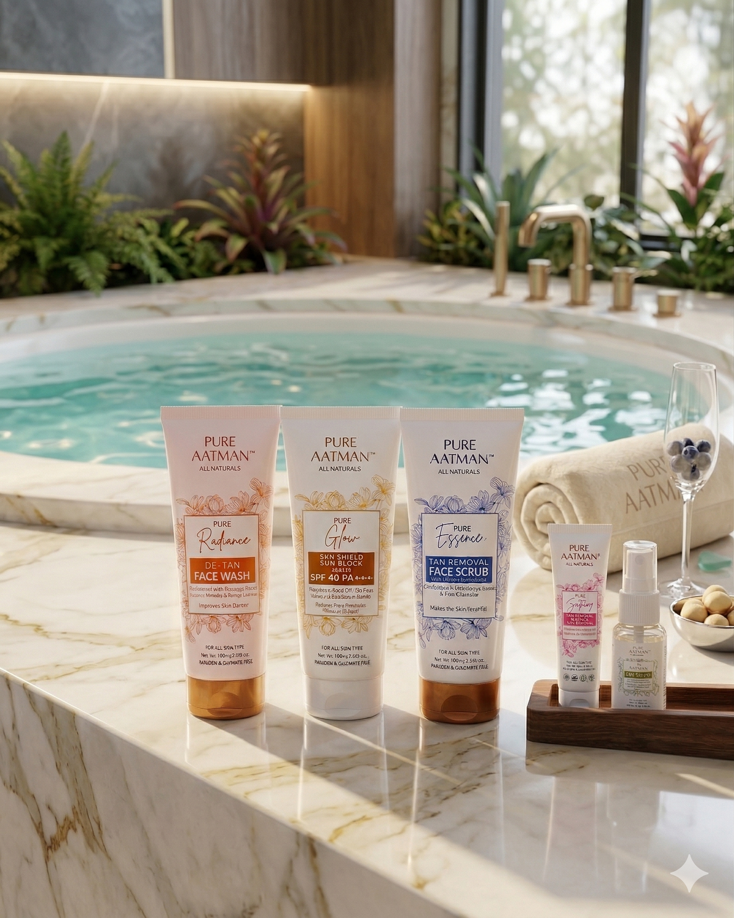 Pure Aatman Summer Skincare Combo – De-Tan Face Wash + SPF 40 Sunscreen + Tan Removal Scrub (Free Toner + Cream)