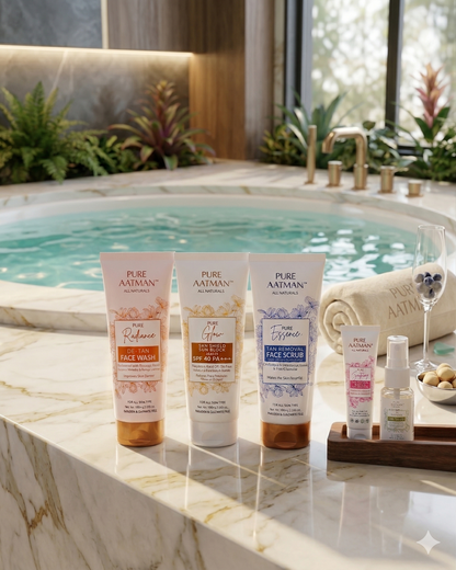 Pure Aatman Summer Skincare Combo – De-Tan Face Wash + SPF 40 Sunscreen + Tan Removal Scrub (Free Toner + Cream)