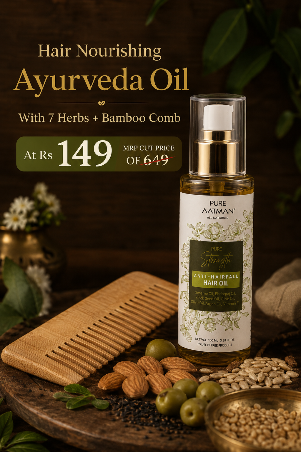 Pure Aatman Hair Growth Oil  + Neem Comb Combo – Natural Hair Care Set