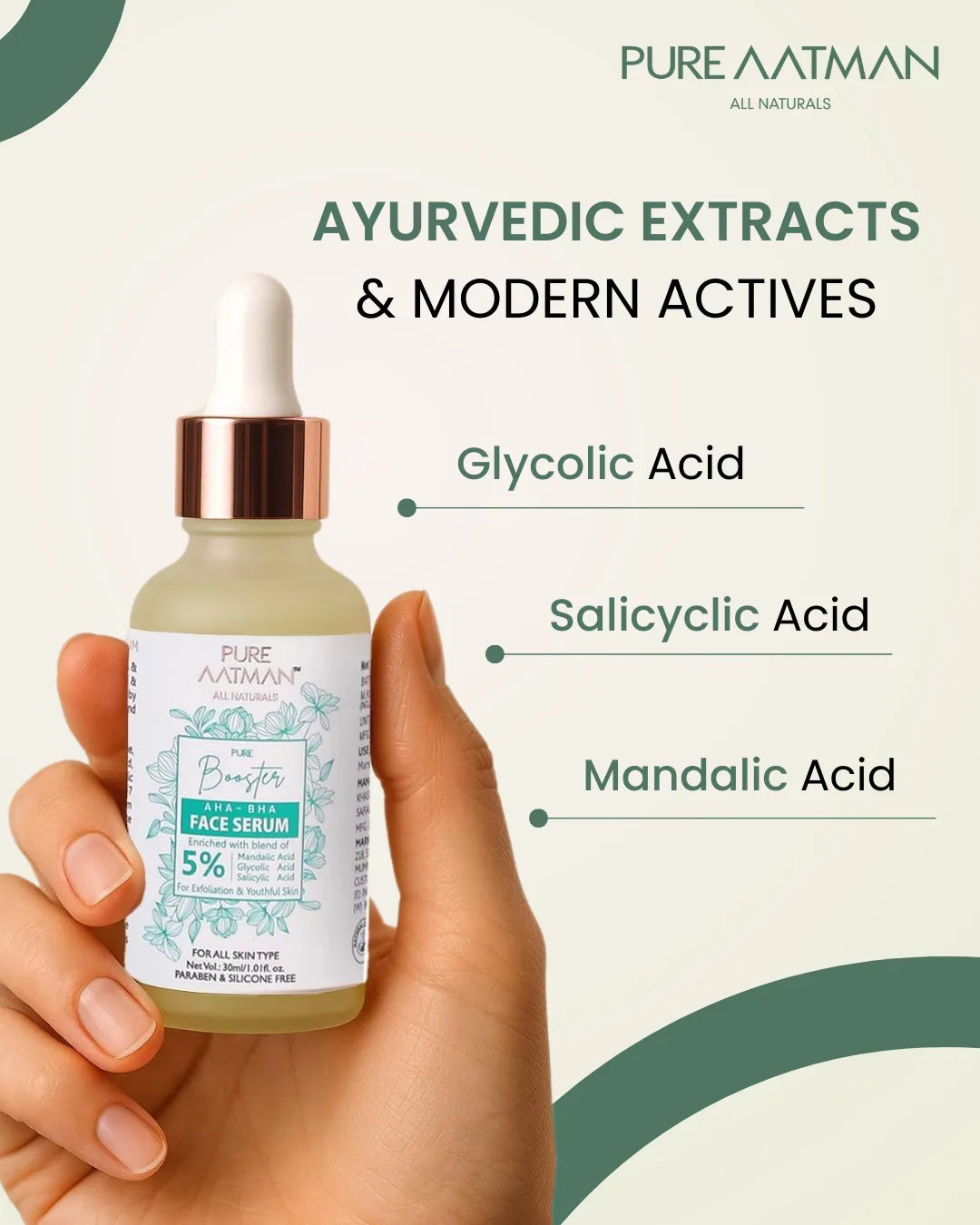 AHA & BHA Acne Solution for Face | Enrich with  5% OF MANDALIC ACID,  GLYCOLIC ACID, SALICYLIC ACID| Chemical peel for glowing face | Exfoliating serum|30ml | Suitable for all Skin type