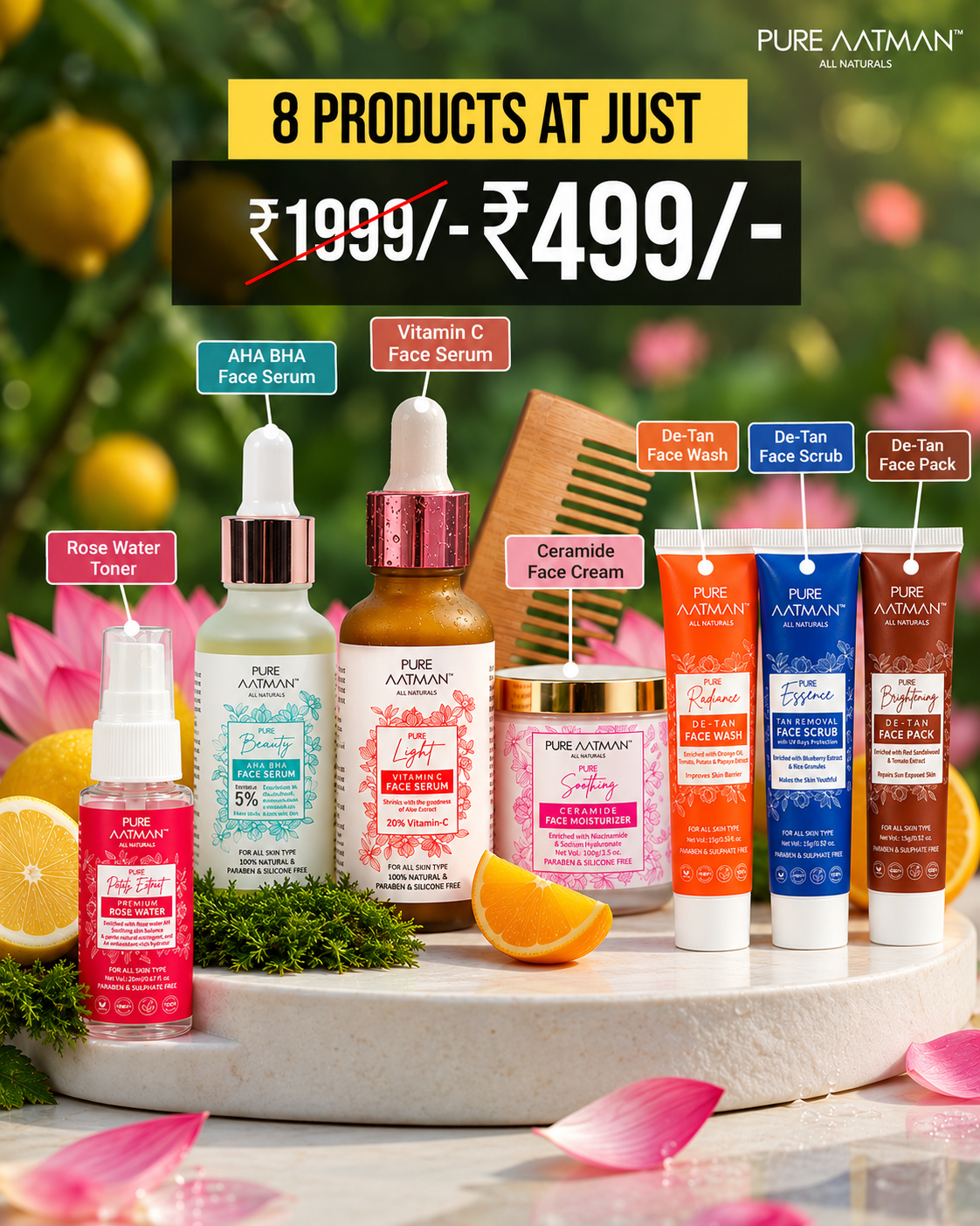 Pure Aatman All Naturals – Complete Skincare & Self-Care Kit (8 Products)