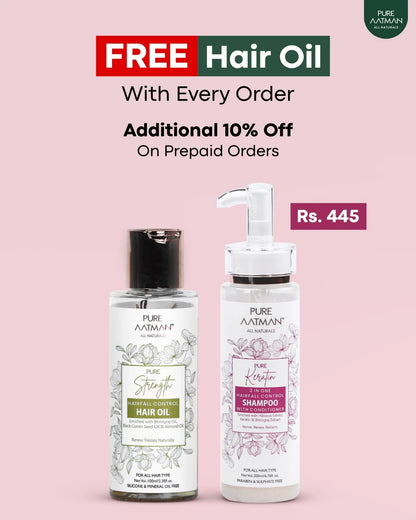 2 in 1 Keratin Shampoo & Conditioner for Hairfall,Straighter, Shinier Hair with Keratin & Bhringraj Oil, Nourishes Dry Hair, Controls Frizz Hair | Suitable for all Hairs | 200 ml + FREE  AYURVEDA HAIR OIL