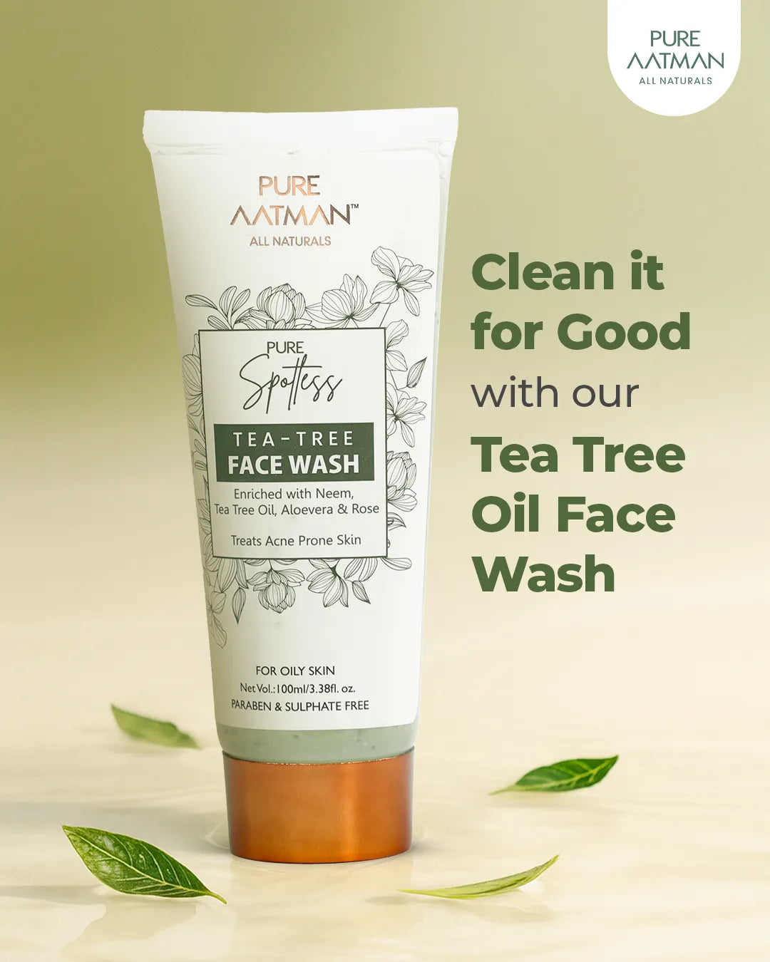 Tea Tree Oil & Aloevera Face Wash removes Oil, Acne & Pimples 100 ml - For Normal & Dry Skin, 100 ml