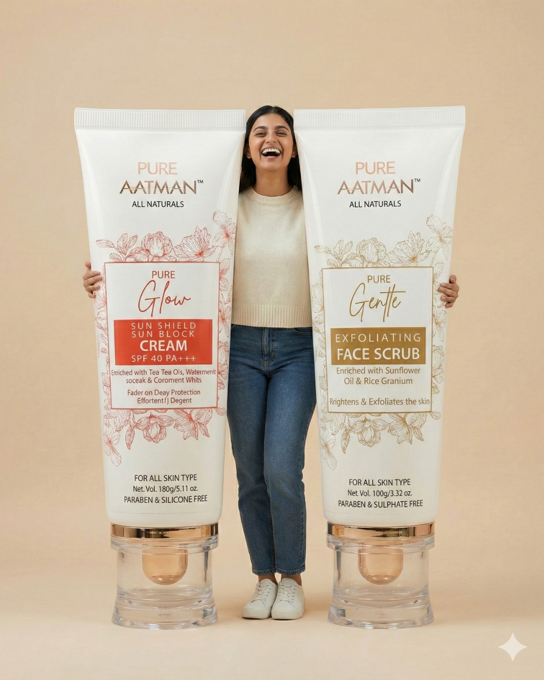 Pure Aatman Glow & Protect Duo: Gentle Exfoliation + Daily Sun Protection for Healthy, Radiant Skin