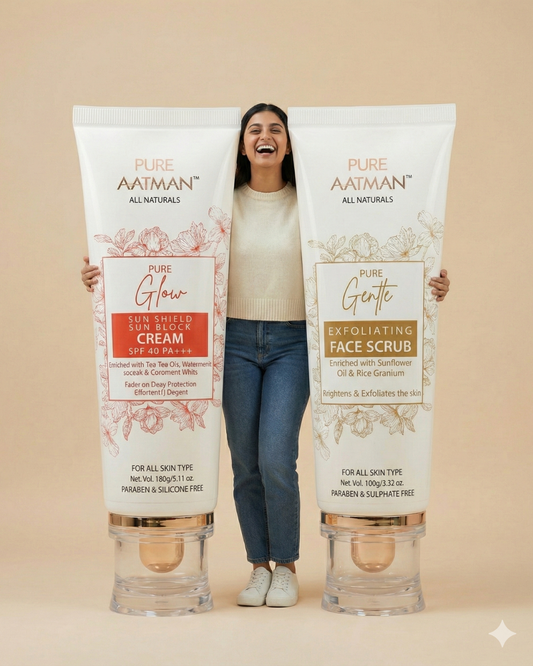 Pure Aatman Glow & Protect Duo: Gentle Exfoliation + Daily Sun Protection for Healthy, Radiant Skin