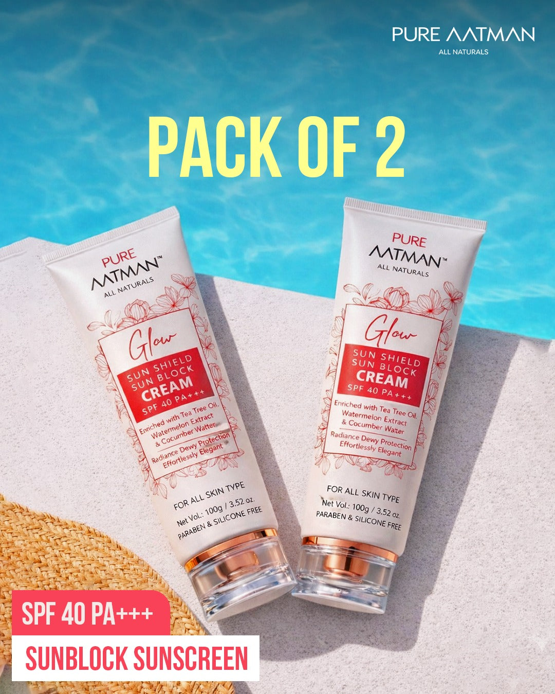 Pure Aatman Glow Sun Shield Sunblock Cream SPF 40 PA+++ (Pack of 2) @99 Only