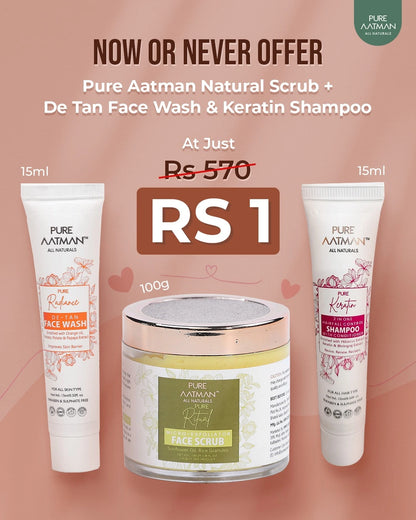PURE AATMAN PURE RITUAL MICRO EXFOLIATOR FACE SCRUB Scrub  (100 g) + 15ML De Tan Face Wash & 15ML Keratin Shampoo