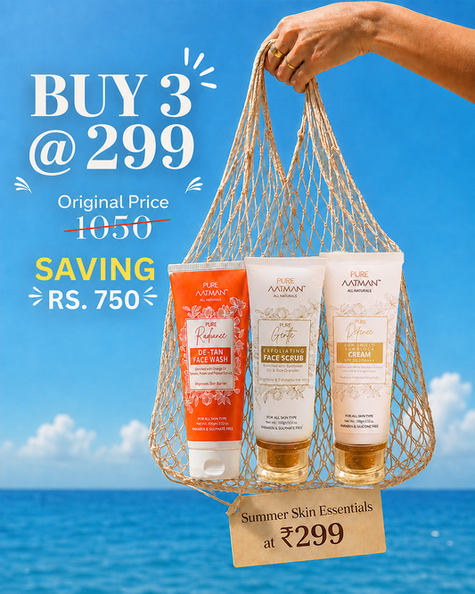 Pure Aatman Summer Skin Essentials Combo | De-Tan Face Wash + Exfoliating Face Scrub + SPF 30 Sunscreen | Buy 3 @ ₹299
